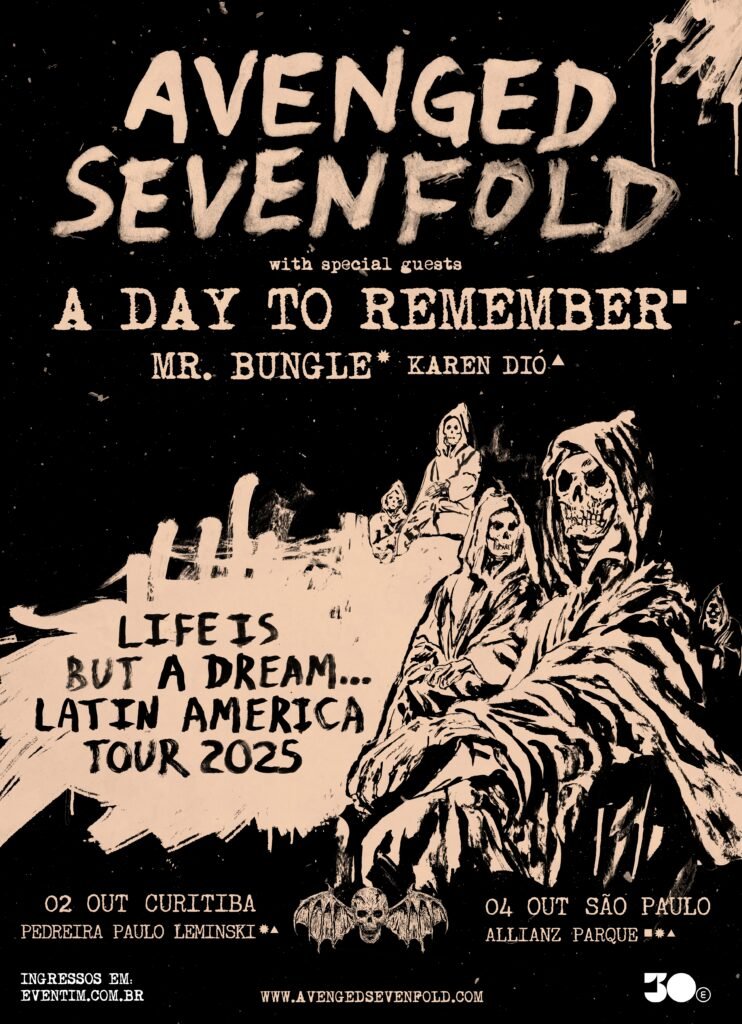 Avenged Sevenfold finalmente retorna a São Paulo e Curitiba após 11 anos com sua turnê Life Is But A Dream... pela América Latina